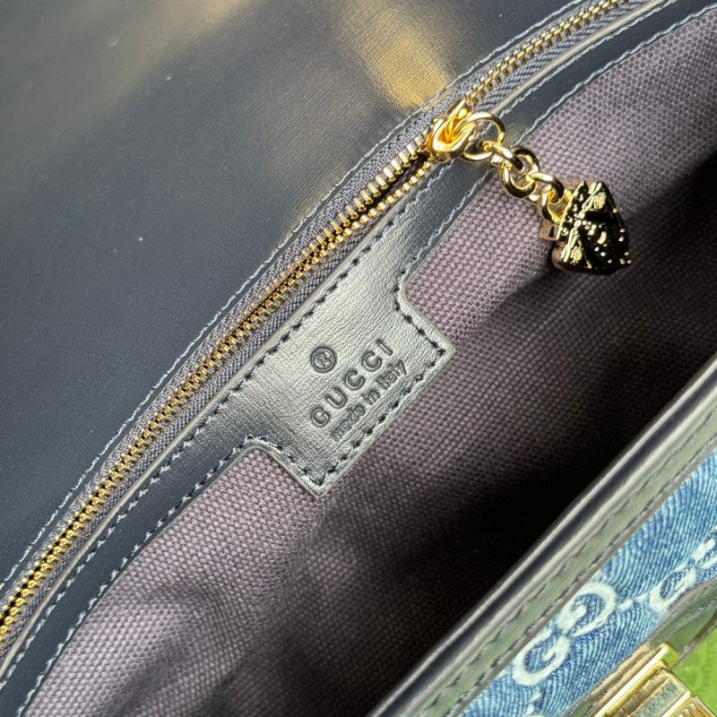 img_89648692_20240523_i1716456568_5067_7_jpg LUCE SMALL SHOULDER BAG 27 IN BLUE EMBOSSED DENIM AND BLACK CALFSKIN TRIM GOLD HARDWARE