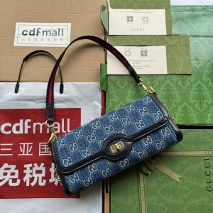 img_89648692_20240523_i1716456568_6042_1_jpg LUCE SMALL SHOULDER BAG 27 IN BLUE EMBOSSED DENIM AND BLACK CALFSKIN TRIM GOLD HARDWARE