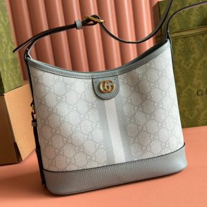 Gucci Ophidia 23cm Bag Gray Blue Canvas Leather 239917