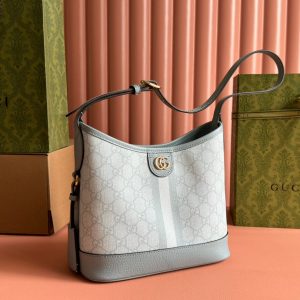 Gucci Ophidia 23cm Bag Gray Blue Canvas Leather 239917