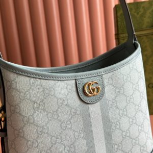 Gucci Ophidia 23cm Bag Gray Blue Canvas Leather 239917