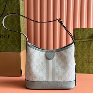 Gucci Ophidia 23cm Bag Gray Blue Canvas Leather 239917