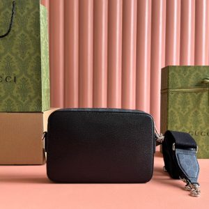 SMALL CROSSBODY BAG 24 WITH TAG IN BLACK CALFSKIN AND CANVAS TRIM