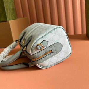 OPHIDIA TOP HANDLE BAG 21 IN GREY-GREEN MONOGRAM CANVAS AND CALFSKIN TRIM GOLD HARDWARE