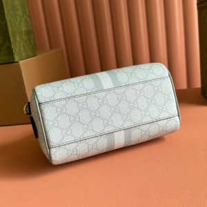 OPHIDIA TOP HANDLE BAG 21 IN GREY-GREEN MONOGRAM CANVAS AND CALFSKIN TRIM GOLD HARDWARE