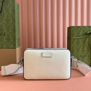 img_89648692_20240628_i1719577697_3460_0_jpg SMALL CROSSBODY BAG 24 WITH TAG IN WHITE CALFSKIN AND CANVAS TRIM