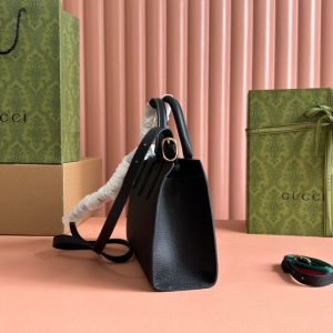 JACKIE SMALL TOTE BAG 24 IN BLACK CALFSKIN GOLD HARDWARE