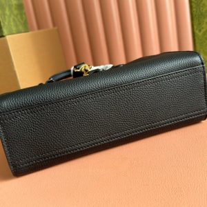 JACKIE SMALL TOTE BAG 24 IN BLACK CALFSKIN GOLD HARDWARE