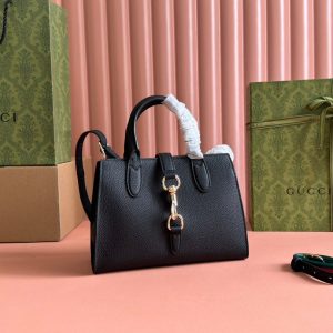 JACKIE SMALL TOTE BAG 24 IN BLACK CALFSKIN GOLD HARDWARE