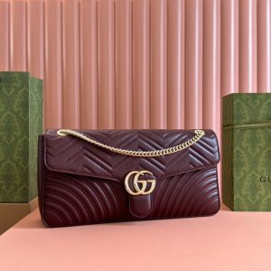 MARMONT SHOULDER BAG 40 IN WINE RED CALFSKIN GOLD CHAIN