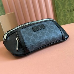SMALL BELT BAG 29 IN BLACK CALFSKIN AND DARK GRAY MONOGRAM CANVAS