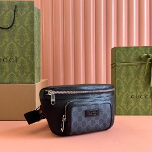 SMALL BELT BAG 29 IN BLACK CALFSKIN AND DARK GRAY MONOGRAM CANVAS