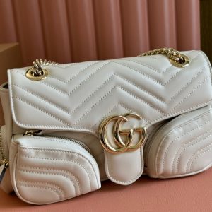 MARMONT SMALL MULTI-POCKET BAG 25 IN WHITE CALFSKIN GOLD HARDWARE