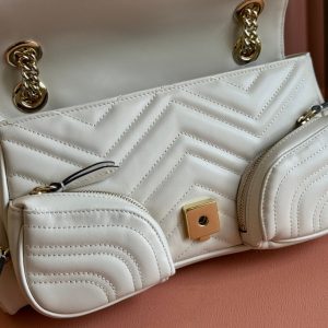 MARMONT SMALL MULTI-POCKET BAG 25 IN WHITE CALFSKIN GOLD HARDWARE