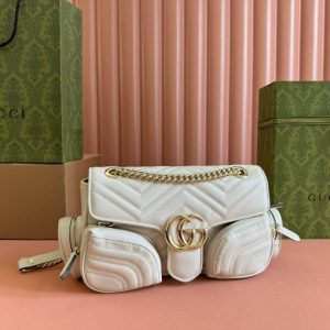 MARMONT SMALL MULTI-POCKET BAG 25 IN WHITE CALFSKIN GOLD HARDWARE