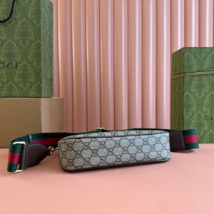 OPHIDIA SMALL SHOULDER BAG 25 IN BEIGE EBONY CANVAS AND DARK BROWN LAMBSKIN GOLD HARDWARE