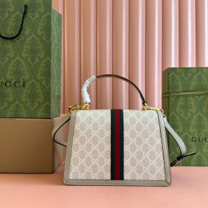 Gucci Ophidia 25cm Bag Beige White Canvas Leather 248494