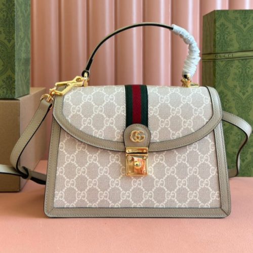 Gucci Ophidia 25cm Bag Beige White Canvas Leather 248494