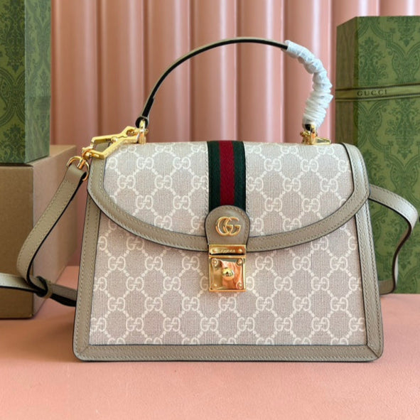 Gucci Ophidia 25cm Bag Beige White Canvas Leather 248494