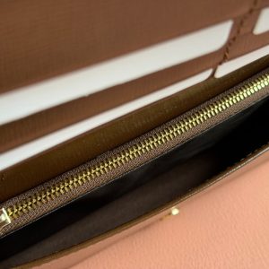 HORSEBIT 1955 WALLET IN BEIGE EBONY CANVAS MIX BROWN CALFSKIN GOLD CHAIN