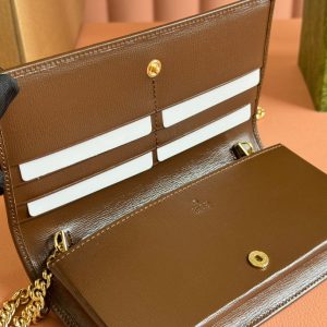 HORSEBIT 1955 WALLET IN BEIGE EBONY CANVAS MIX BROWN CALFSKIN GOLD CHAIN