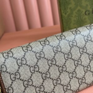 HORSEBIT 1955 WALLET IN BEIGE EBONY CANVAS MIX BROWN CALFSKIN GOLD CHAIN