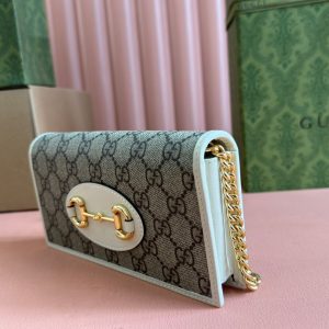 HORSEBIT 1955 WALLET IN BEIGE EBONY CANVAS MIX WHITE CALFSKIN GOLD CHAIN