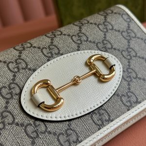 HORSEBIT 1955 WALLET IN BEIGE EBONY CANVAS MIX WHITE CALFSKIN GOLD CHAIN
