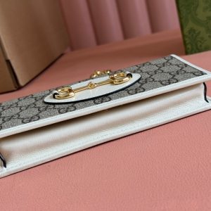 HORSEBIT 1955 WALLET IN BEIGE EBONY CANVAS MIX WHITE CALFSKIN GOLD CHAIN