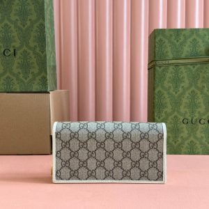 HORSEBIT 1955 WALLET IN BEIGE EBONY CANVAS MIX WHITE CALFSKIN GOLD CHAIN