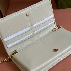 HORSEBIT 1955 WALLET IN BEIGE EBONY CANVAS MIX WHITE CALFSKIN GOLD CHAIN