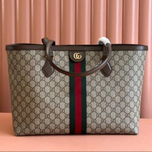 Gucci Ophidia 38cm Bag Beige Brown Leather Canvas 244455