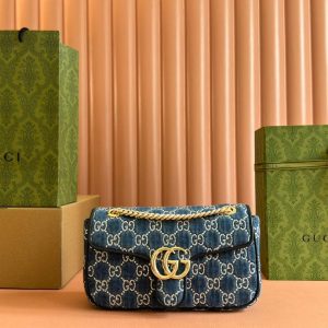 img_89648692_20240828_i1724831368_366_2_jpg MARMONT SHOULDER BAG 26 IN BLUE DENIM WITH DOUBLE G CRYSTAL PATTERN GOLD HARDWARE