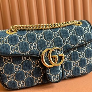 img_89648692_20240828_i1724831368_7766_4_jpg MARMONT SHOULDER BAG 26 IN BLUE DENIM WITH DOUBLE G CRYSTAL PATTERN GOLD HARDWARE