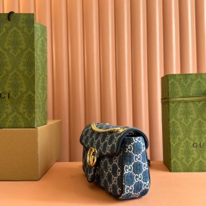 img_89648692_20240828_i1724831368_7864_1_jpg MARMONT SHOULDER BAG 26 IN BLUE DENIM WITH DOUBLE G CRYSTAL PATTERN GOLD HARDWARE