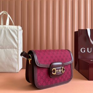 HORSEBIT 1955 SHOULDER BAG 25 IN WINE RED CANVAS AND CALFSKIN GOLD HARDWARE