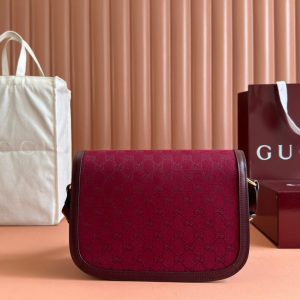 HORSEBIT 1955 SHOULDER BAG 25 IN WINE RED CANVAS AND CALFSKIN GOLD HARDWARE