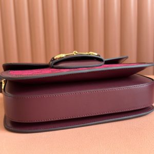 HORSEBIT 1955 SHOULDER BAG 25 IN WINE RED CANVAS AND CALFSKIN GOLD HARDWARE