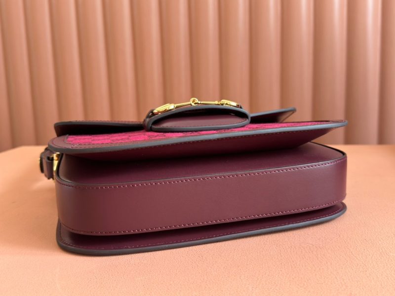 HORSEBIT 1955 SHOULDER BAG 25 IN WINE RED CANVAS AND CALFSKIN GOLD HARDWARE