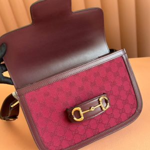 HORSEBIT 1955 SHOULDER BAG 25 IN WINE RED CANVAS AND CALFSKIN GOLD HARDWARE