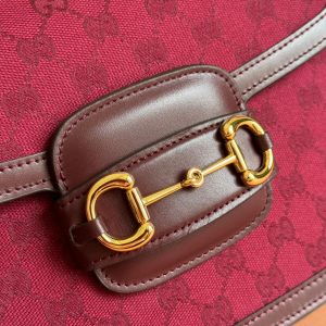 HORSEBIT 1955 SHOULDER BAG 25 IN WINE RED CANVAS AND CALFSKIN GOLD HARDWARE
