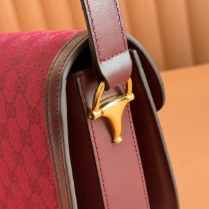 HORSEBIT 1955 SHOULDER BAG 25 IN WINE RED CANVAS AND CALFSKIN GOLD HARDWARE