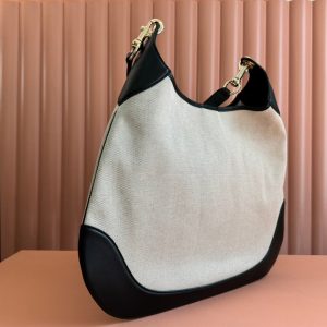 BODY MEDIUM SHOULDER BAD 49 IN NATURAL CANVAS AND BLACK CALFSKIN GOLD HARDWARE