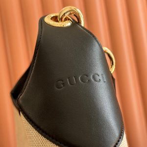 BODY MEDIUM SHOULDER BAD 49 IN NATURAL CANVAS AND BLACK CALFSKIN GOLD HARDWARE