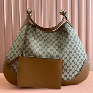 BODY MEDIUM SHOULDER BAD 49 IN BEIGE MONOGRAM CANVAS AND BROWN CALFSKIN GOLD HARDWARE