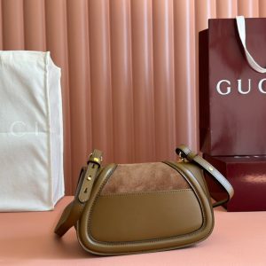 Gucci Blondie Handbag Camel Brown Suede And Calfskin 272175