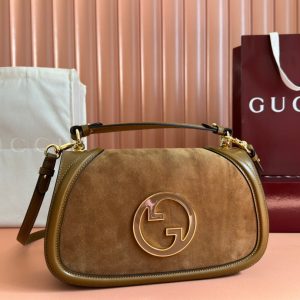 GG Blondie Large Handbag 32cm Brown Suede Calfskin