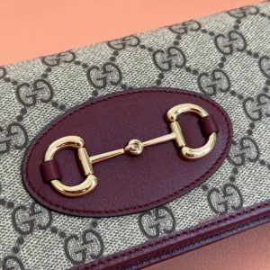 Gucci Horsebit 1995 Chain Wallet Beige mix Rosso Ancora red Canvas 244278