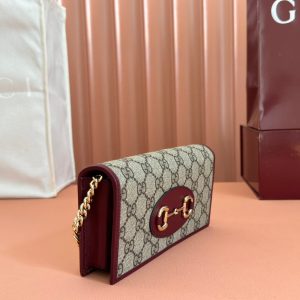 Gucci Horsebit 1995 Chain Wallet Beige mix Rosso Ancora red Canvas 244278