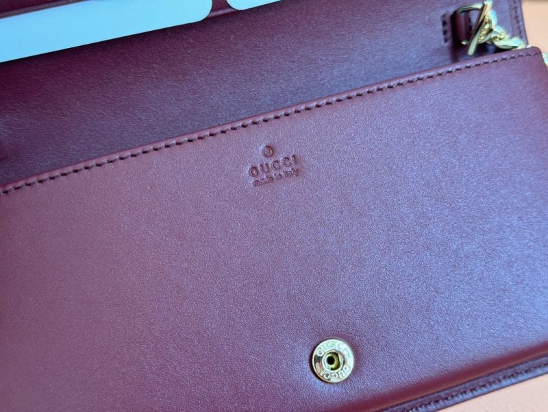 Gucci Horsebit 1995 Chain Wallet Beige mix Rosso Ancora red Canvas 244278